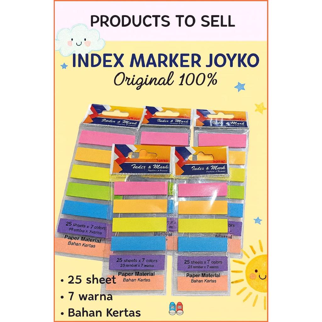 Joyko Index Warna Warni 25 Lembar Penanda Buku Original Termurah-Index Joyko Warna Warni 25 Lembar P
