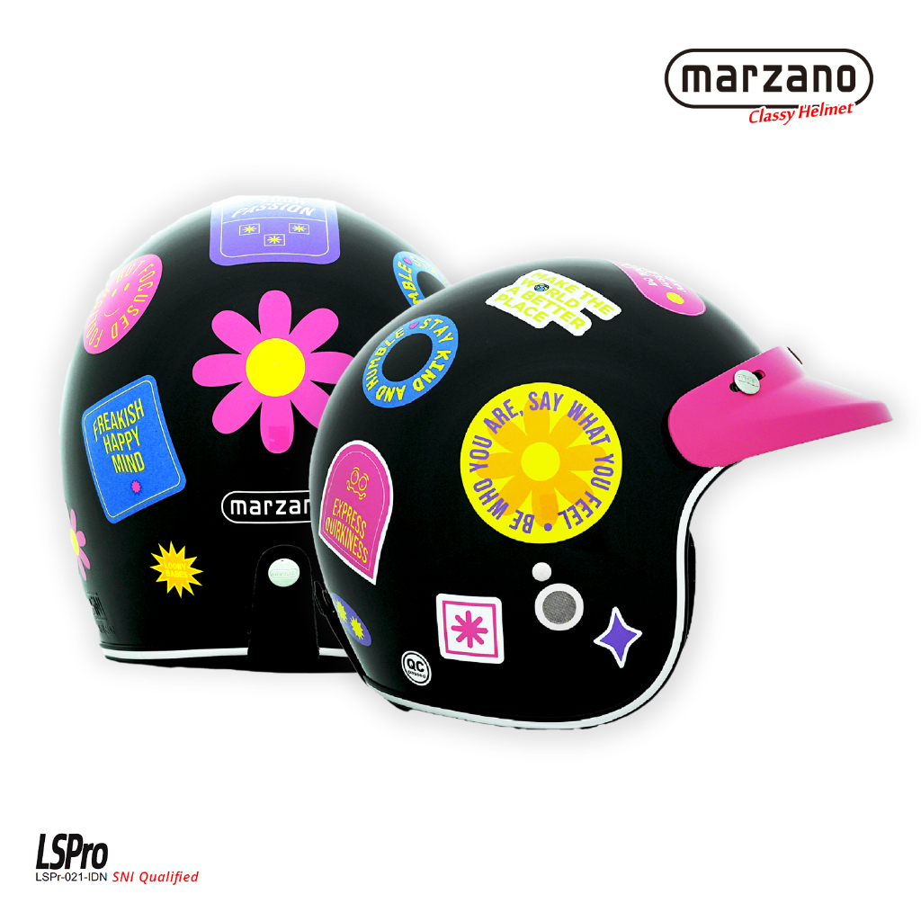 Marzano X Loony Helm Retro Bogo Half Face Black Glossy Size S-XL Berstandar SNI