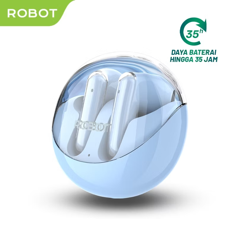 ROBOT TWS True Wireless Earphone Bluetooth 5.3 TWS Case Transparan Flybuds T30 Original