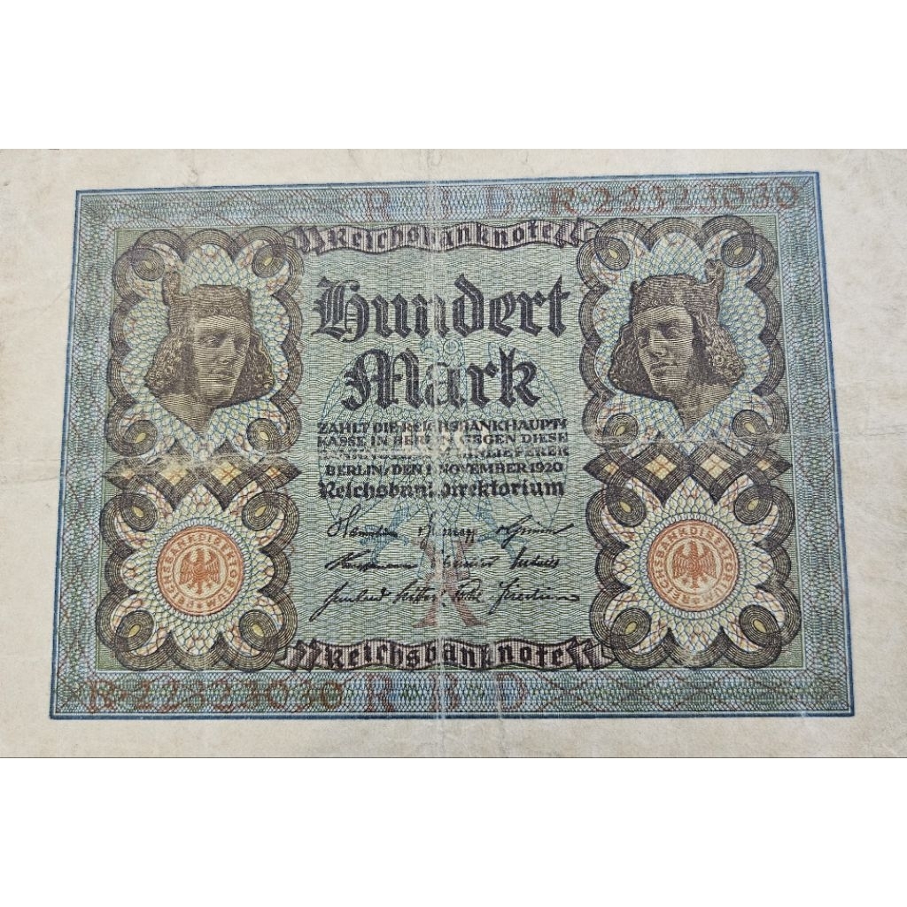 Uang Asing Negara Jerman Germany 100 Mark tahun 1920 Big Money Kondisi Kertas Renyah Dijamin Origina