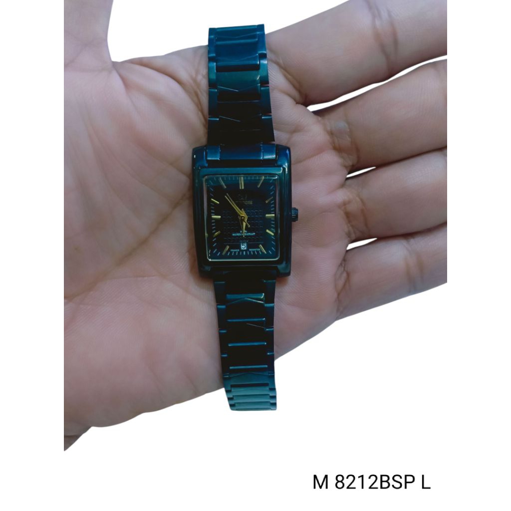 JAM TANGAN WANITA MIRAGE M 8212BSP L TGL BENTUK KACA KOTAK KACA CEMBUNG AKTIF TALI RANTAI STAINLESS 