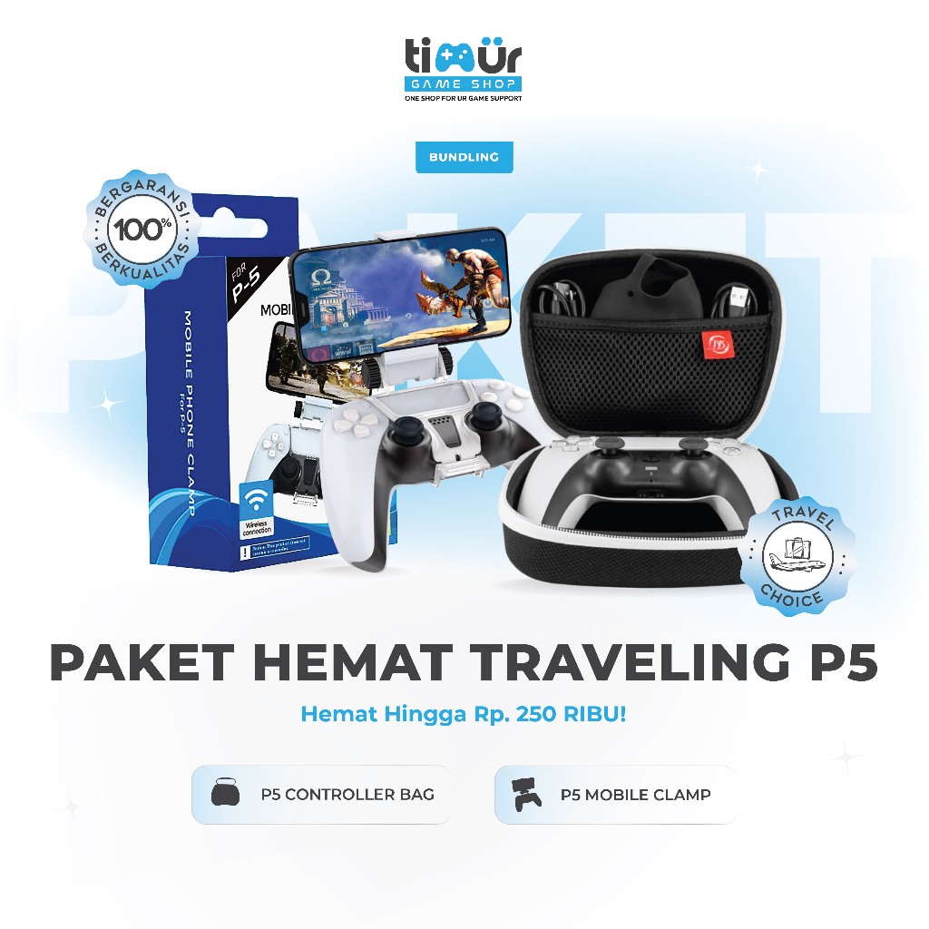 Timur Game Shop - Paket Hemat Traveling P5 [Tas Stick PS5 Hitam + Mobile Clamp PS5]