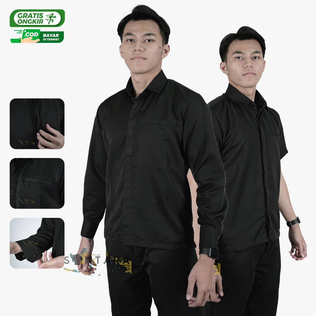 Kemeja Safari Terbaru 2025 Baju Safari Security Satpam Warna Hitam Navy Coklat