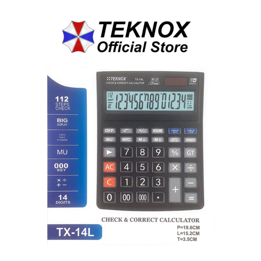 

TEKNOX Calculator TX-14L - 14 Digits - Dual Power - Kalkulator Ukuran Besar Dagang Kantor Sekolah