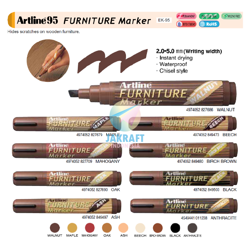 

(1 Pcs) Spidol Permanen Motif Kayu ARTLINE EK-95 Wooden Furniture Permanent Marker Anti Air Luntur Segala Permukaan All Surface