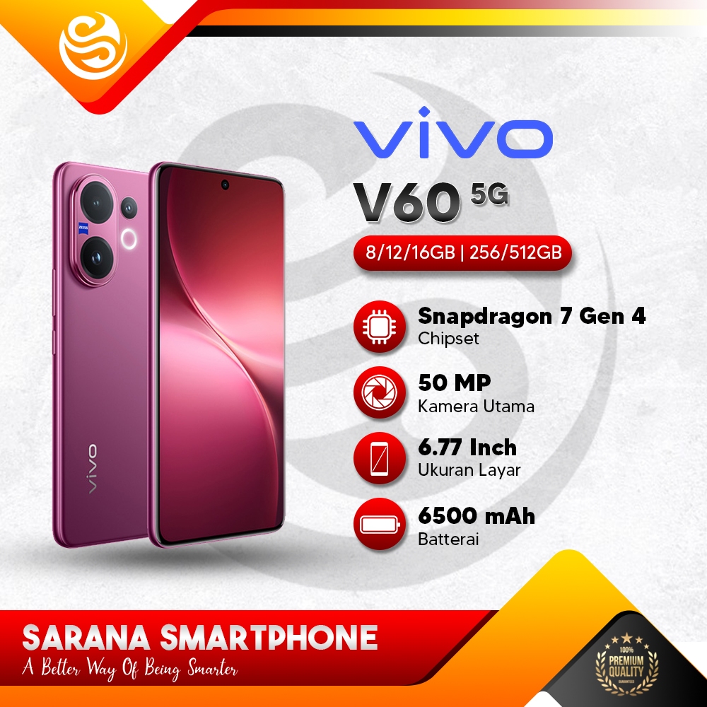 Vivo V60 5G 8/256GB 12/256GB 12/512GB NFC 90W Hp Android Vivo Smartphone Bersegel Garansi Resmi