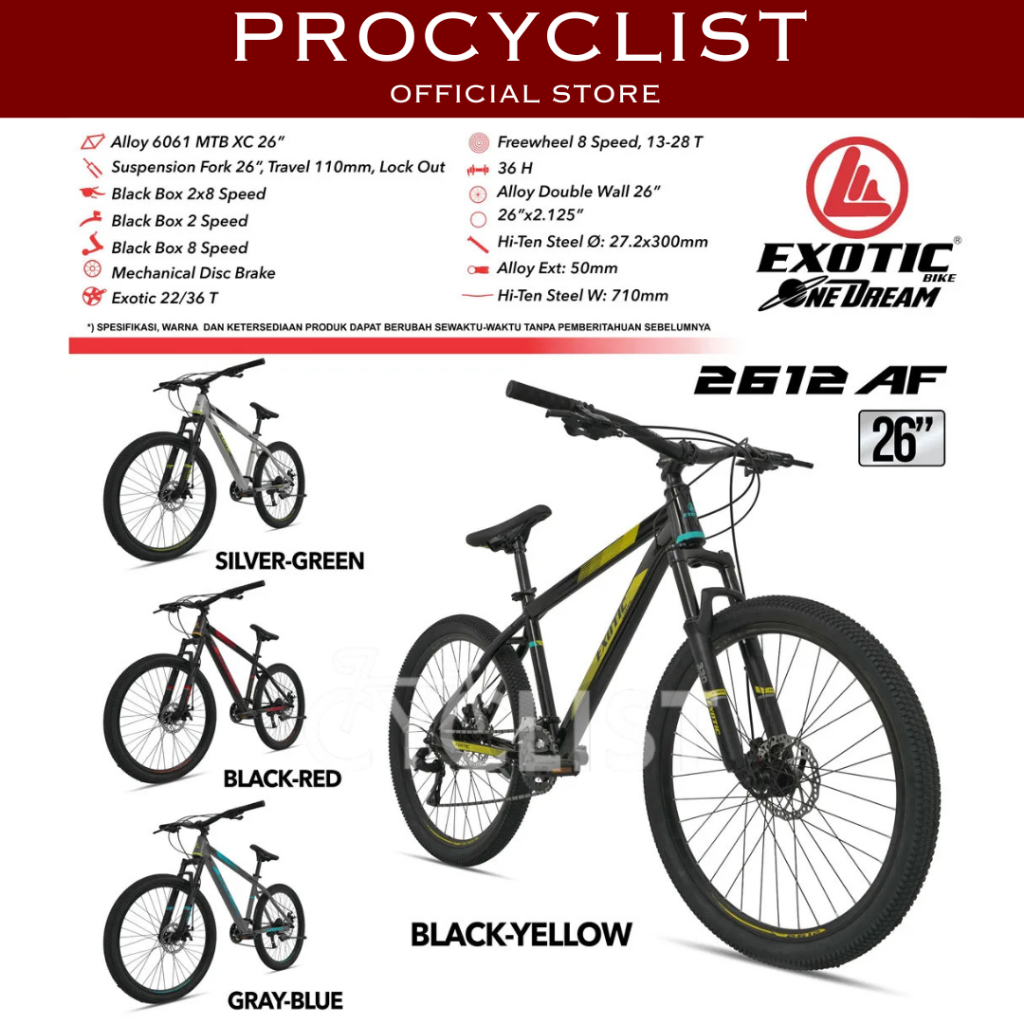 Sepeda Gunung 26 INCH EXOTIC 2612 AF Frame alloy 3x8 speed - Disc brake By Pacific bike Bonus kaki b