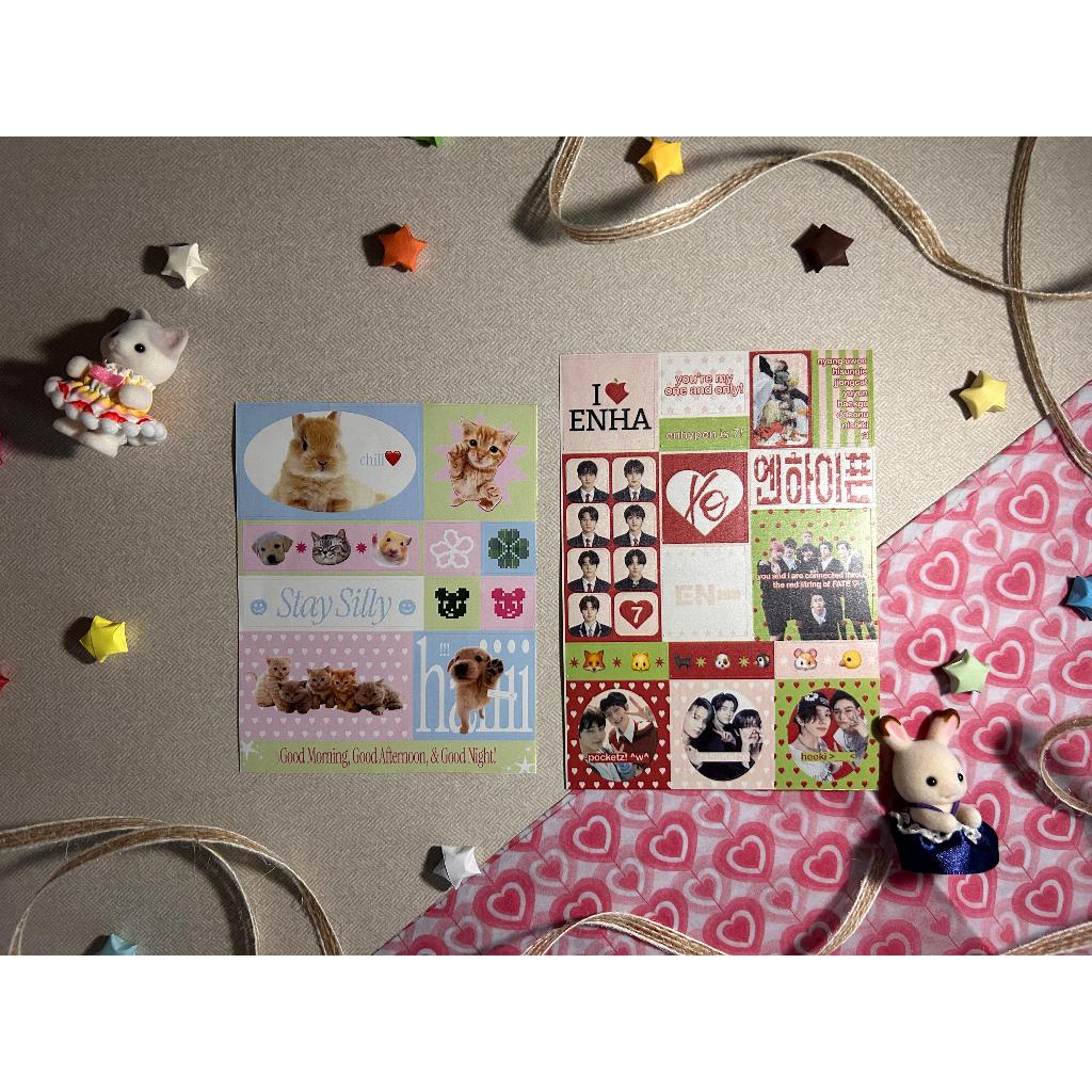 

Poppy & Paste Sticker Sheet Estetik Kawaii, Design Enhypen/Animals Lucu Buat Journaling