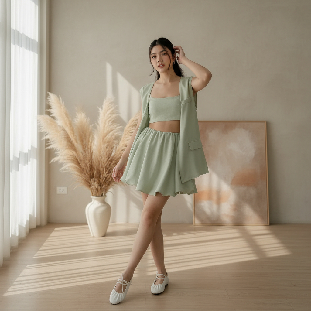 Rok Mini Sage Wanita – Cloud Skirt High Waist A-Line Korean Look Trendy