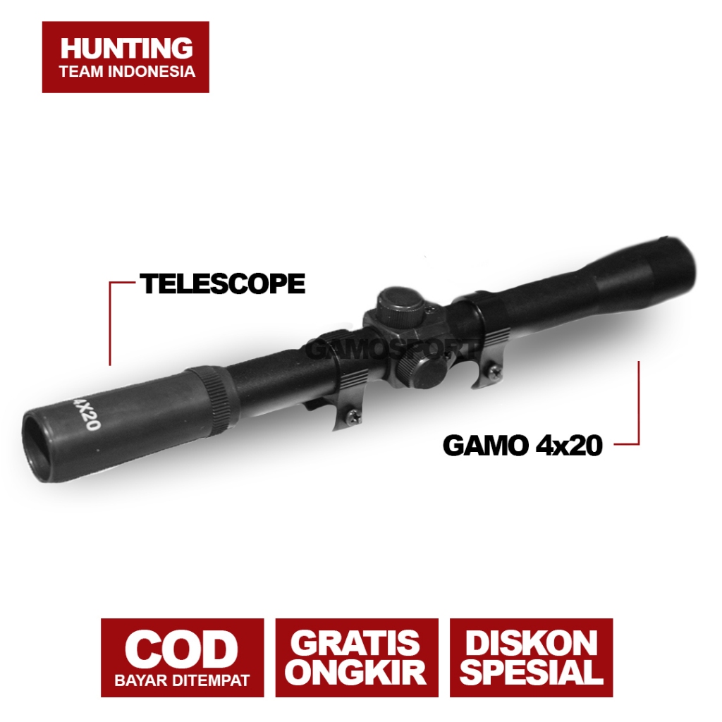 GAMO NITRO 4X20 - PALING MURAH TELESKOP GAMONITRO 4X20 TEROPONG TELESCOPE MUNGIL RETIKEL DUPLEX