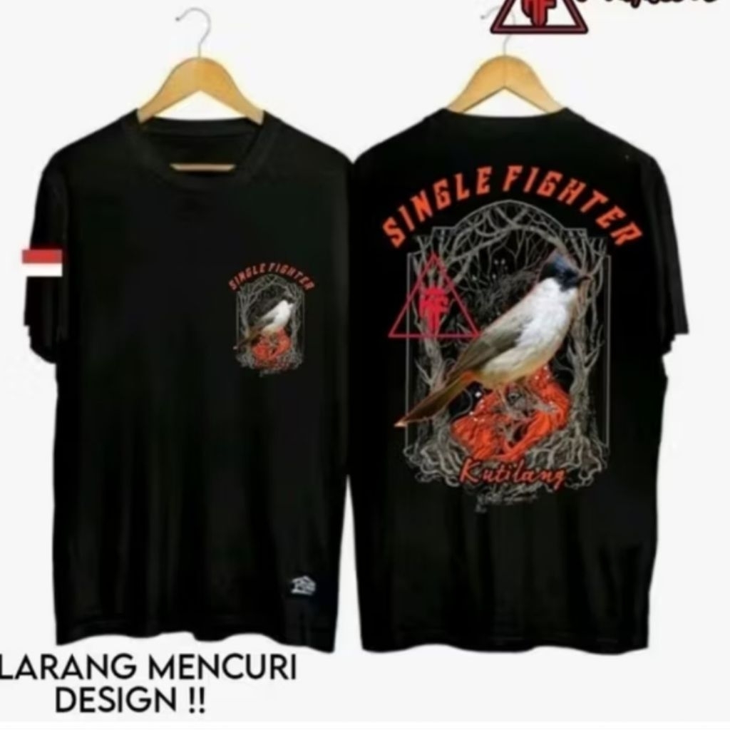 Kaos Distro Premium Pria Wanita Single Fightet Kutilang Abu,Cotton Unisex - Kaos Kekinian,Kaos Murah