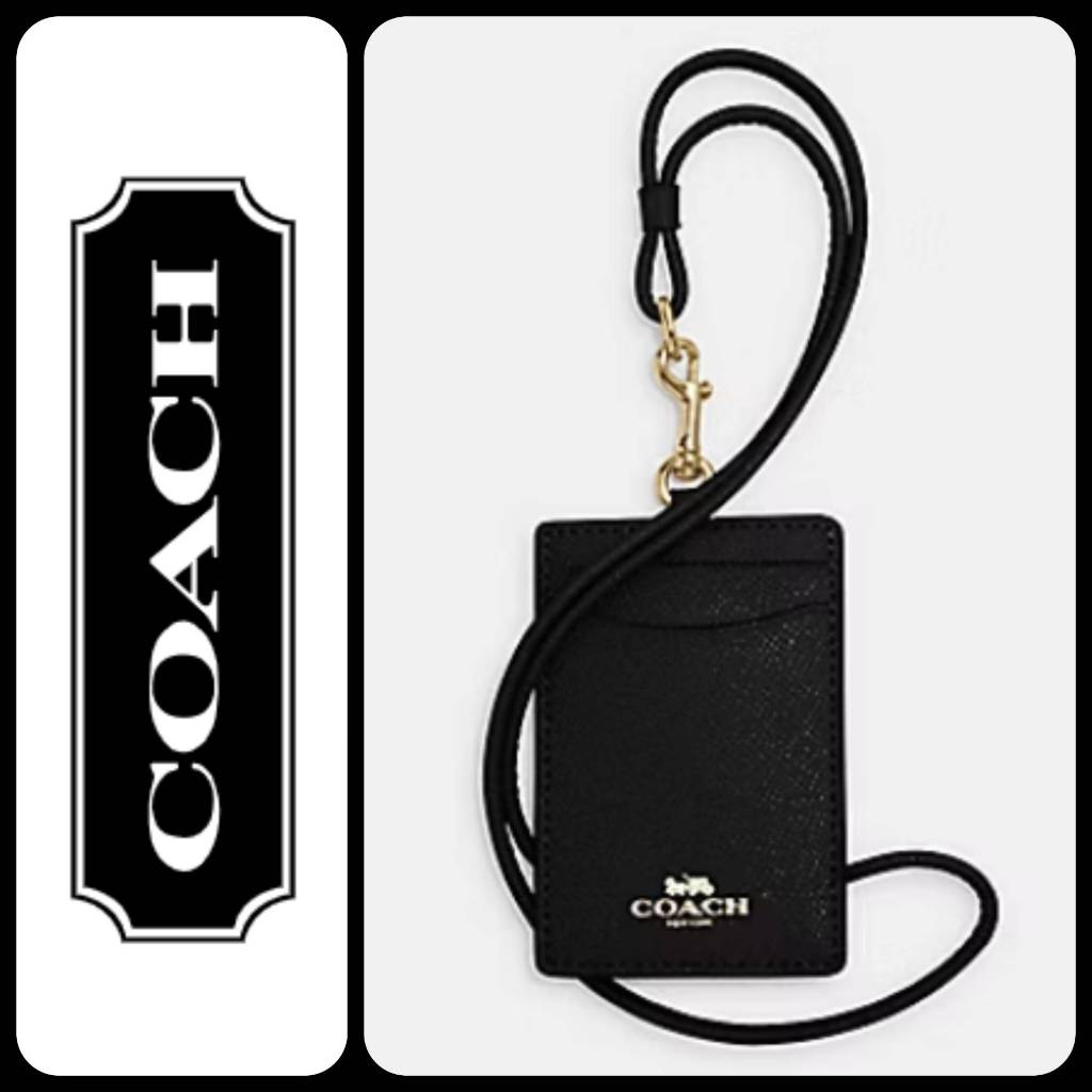 

Lanyard ID Card case Crossgrain leather black gold gantungan kartu identitas original cb