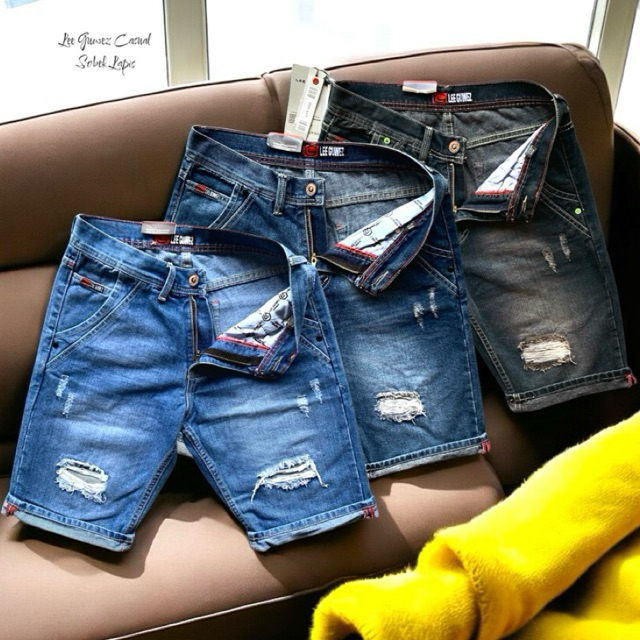 Celana Jeans Pendek Pria Sobek Lapis Lois Wishcer Tebal Original Cowok distro premium size 28/34