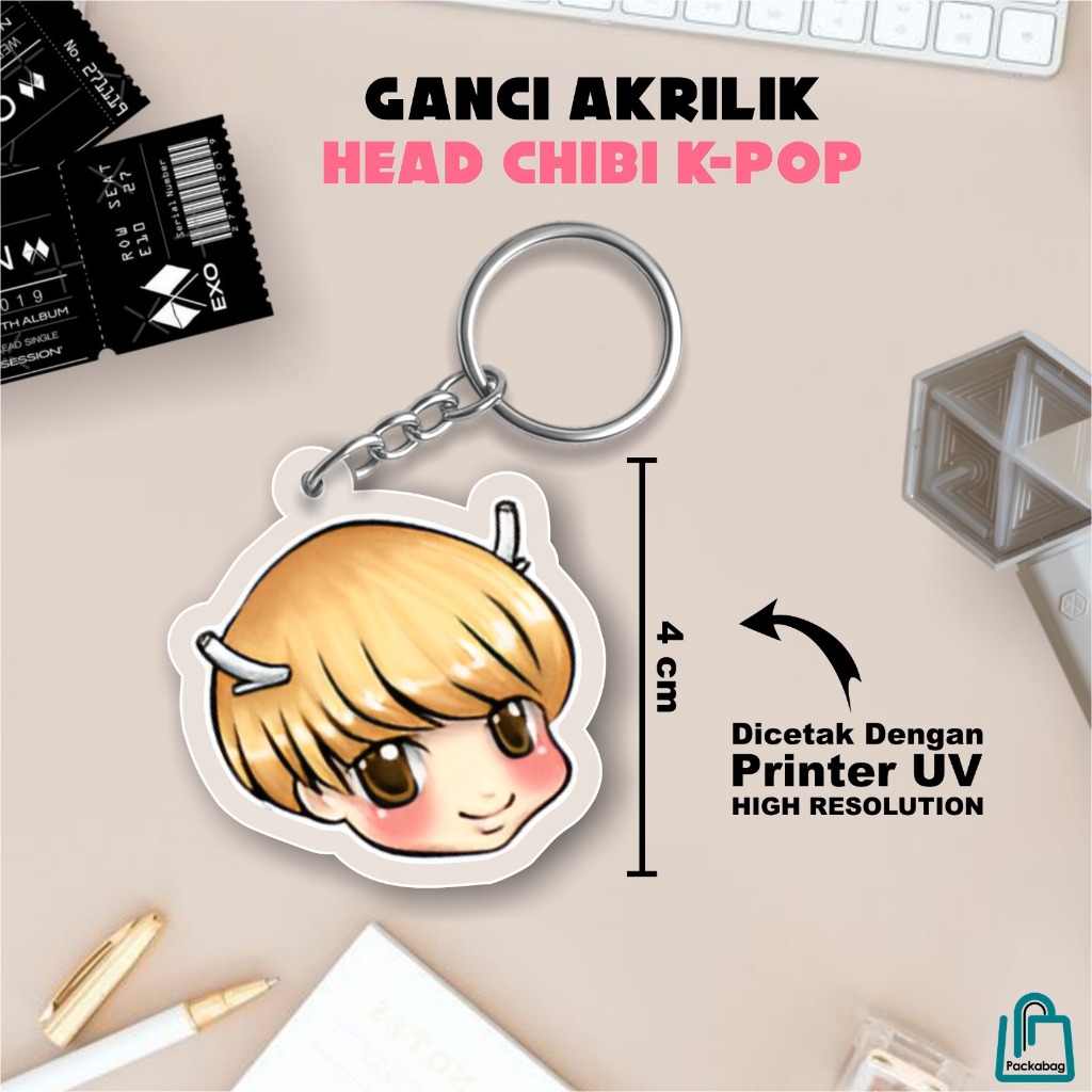 Ganci Akrilik Custom Kepala Chibi K-Pop | Gantungan Kunci EXO Lay & NCT Cetak UV Aesthetic