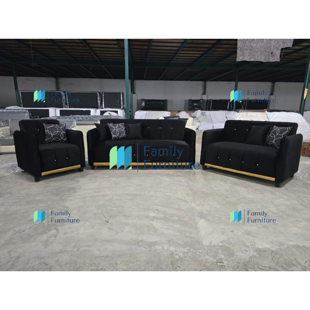 Sofa 3 2 1 Kain Baldu + Meja Tamu Batu Granit (V)