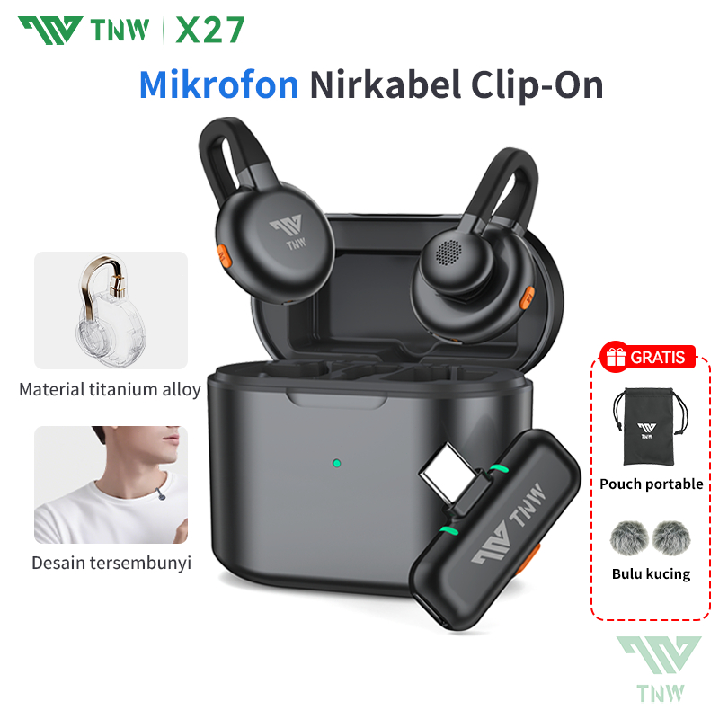 TNW X27 Mini Wireless Lavalier Microphone Hidden Mic Clip-on Noise Cancelling Dual Mikrofon Untuk Vl