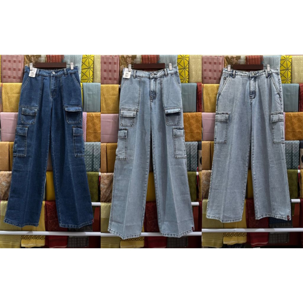 Blue Denim Cargo Jeans - AKO, Celana Wanita