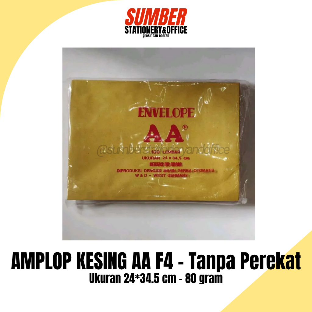 

Amplop Kesing Coklat AA folio / F4 - 24 x 34.5 cm - Tanpa Lem - Amplop Dokumen (100 Lembar) AA-F4-TL