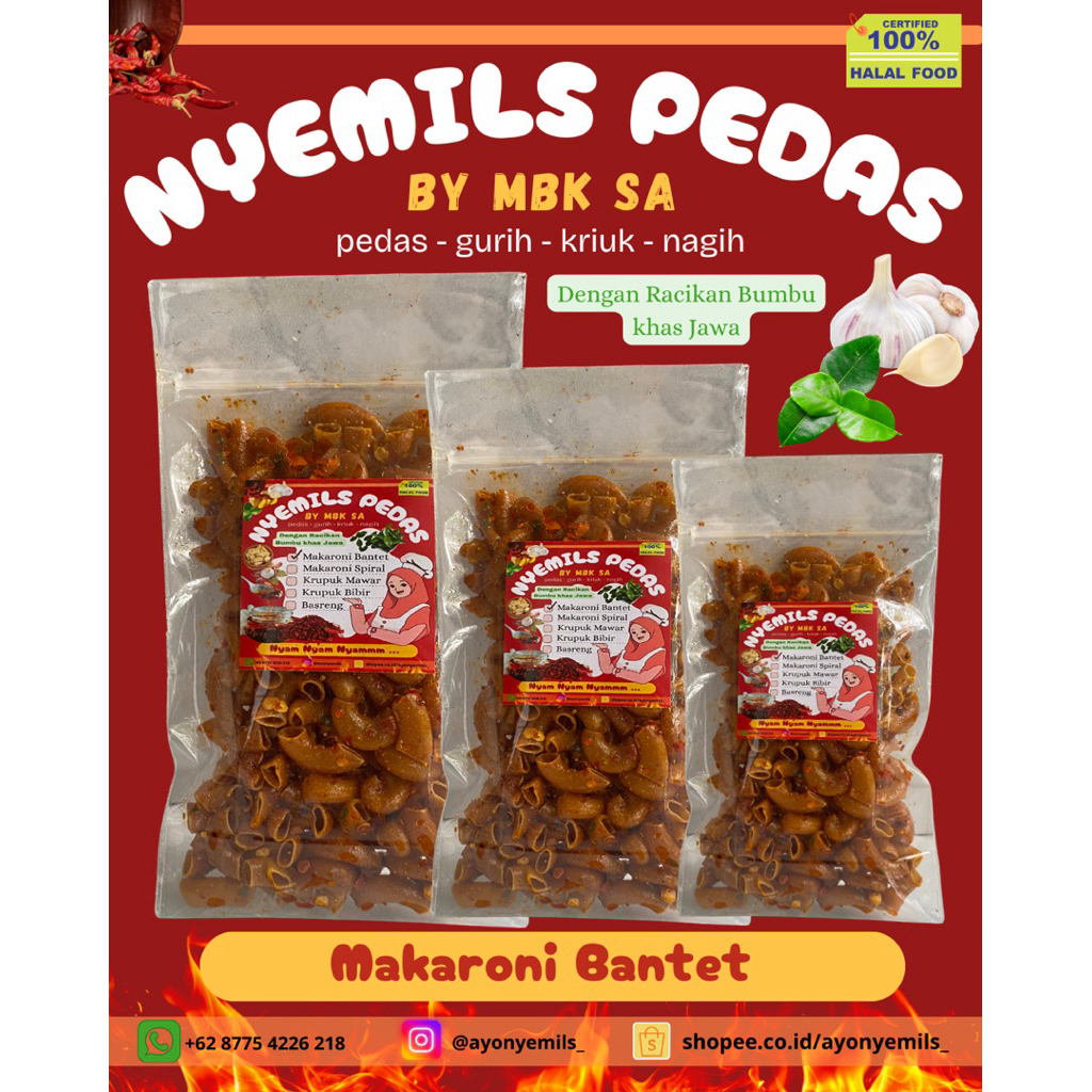 

Makaroni Bantet 65gr Pedas Daun Jeruk Bumbu Khas Jawa