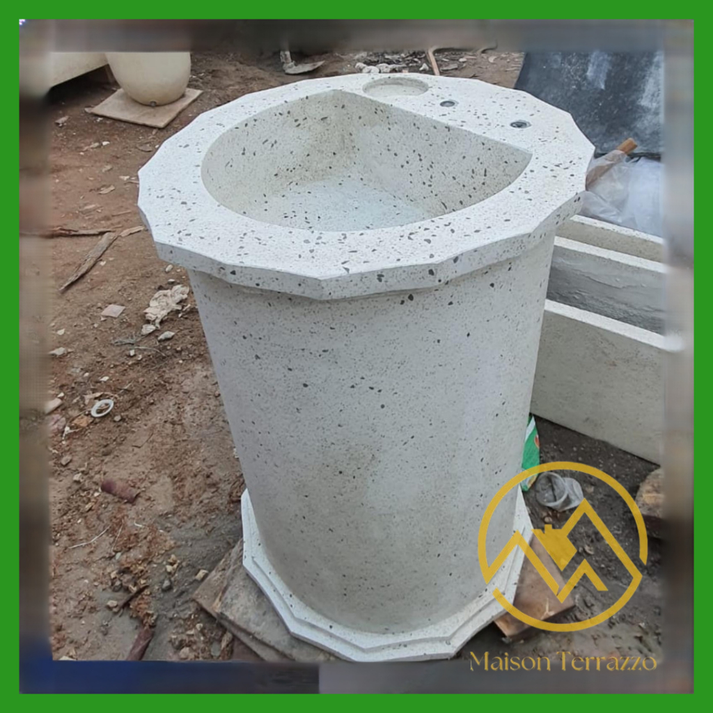 Wastafel cuci tangan teraso silinder costum unik