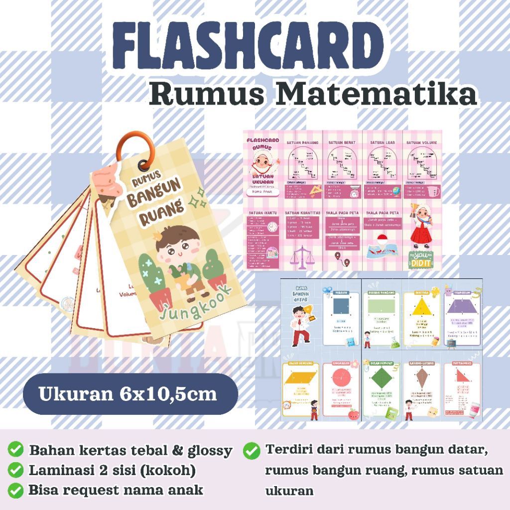 Flashcard Rumus Matematika / Rumus Bangun Ruang, Bangun Datar, Rumus Satuan Ukuran