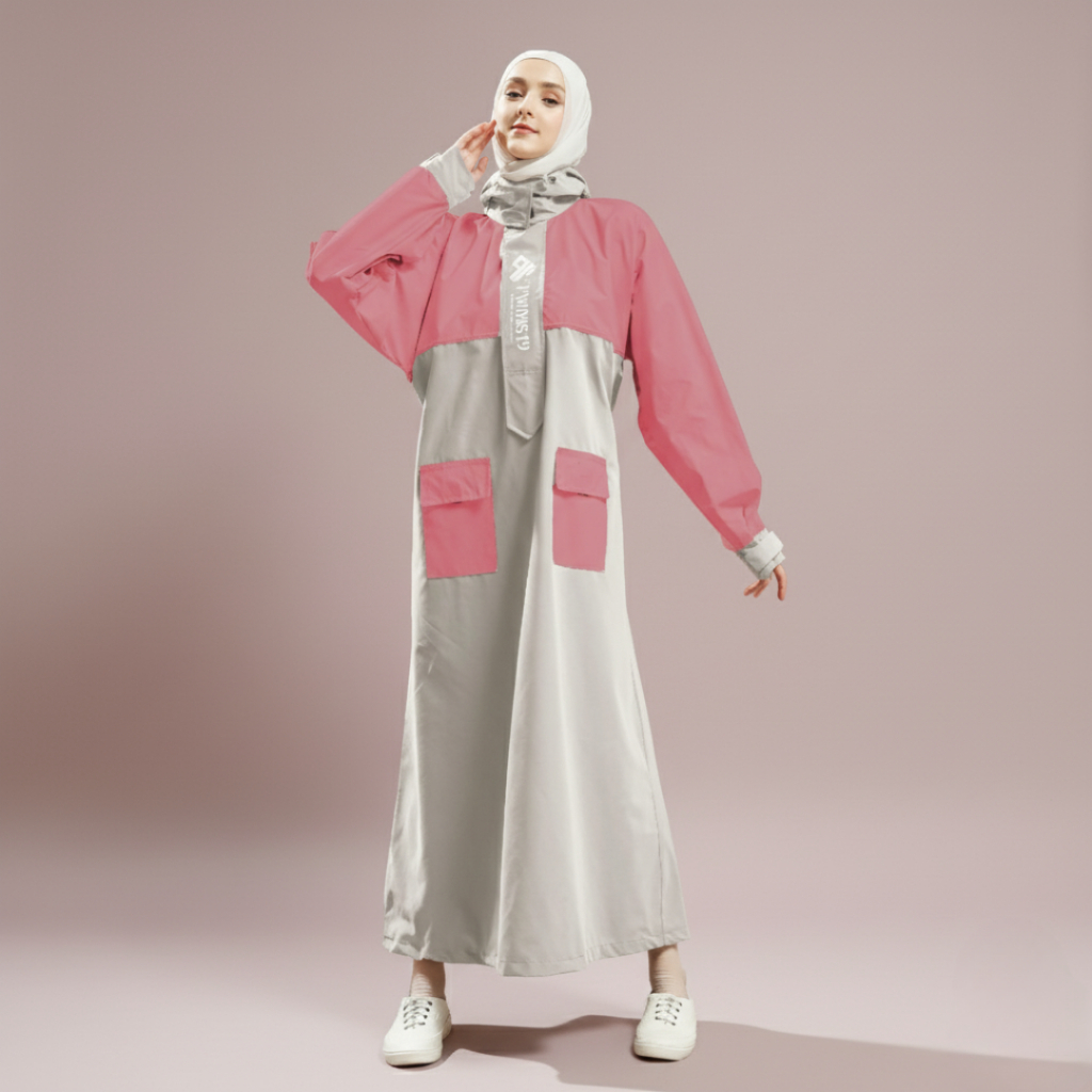 Jas hujan Gamis Wanita Jumbo Muslimah Syar’I Jas hujan terusan TWINS19