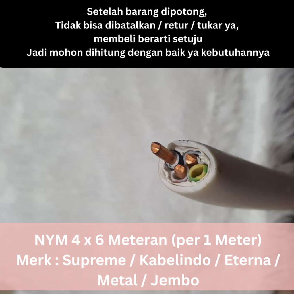 NYM Tunggal 4 x 6 mm Supreme / Kabelindo / Metal / Jembo / Eterna | Kabel Warna Putih | NYM 4X6 mm P
