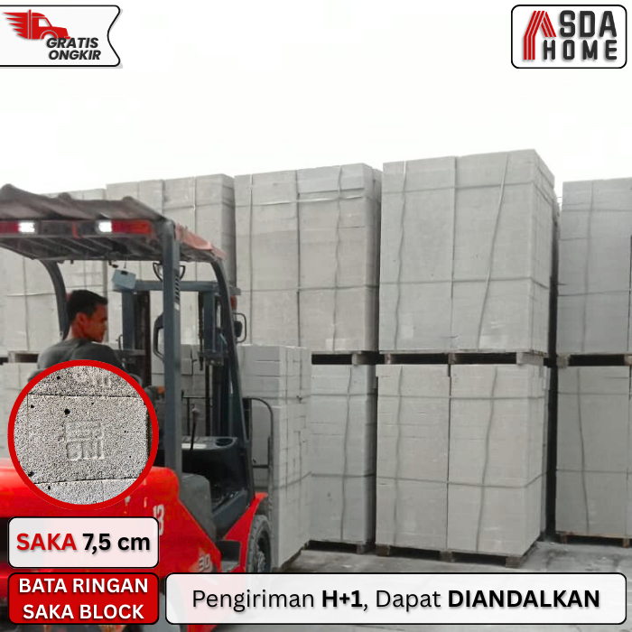 Bata Ringan / Hebel SNI SAKA BLOCK - 7.5 cm - Harga Termurah, Free Ongkir, Kirim H+1