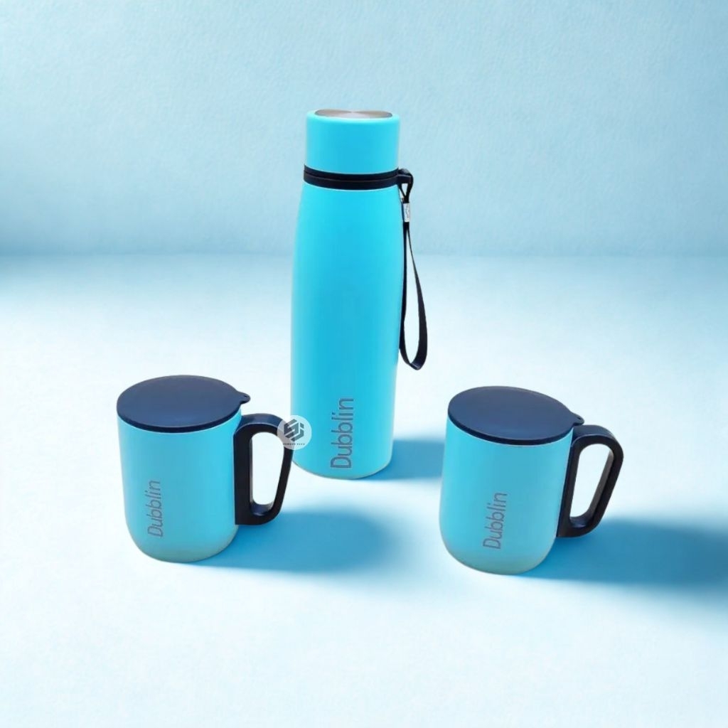 Termos Stainless Steel 620ml dan 2 Mug 220ml Gift Set Marcopolo Dubblin 3 in 1 Premium Tahan Panas d