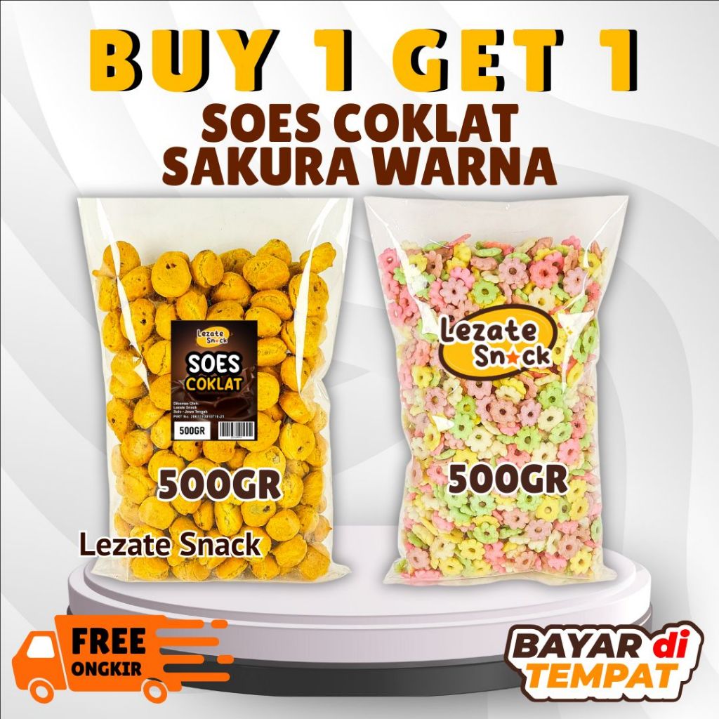 

PAKET 3 Soes Coklat 500GR + Sakura Warna Ajisan 500GR / Promo Bundling Ramadhan Ramadan Soes Coklat Kiloan 500GR Kue Sus Kering Isi Coklat Lumer Enak Murah SEDAP SNACK