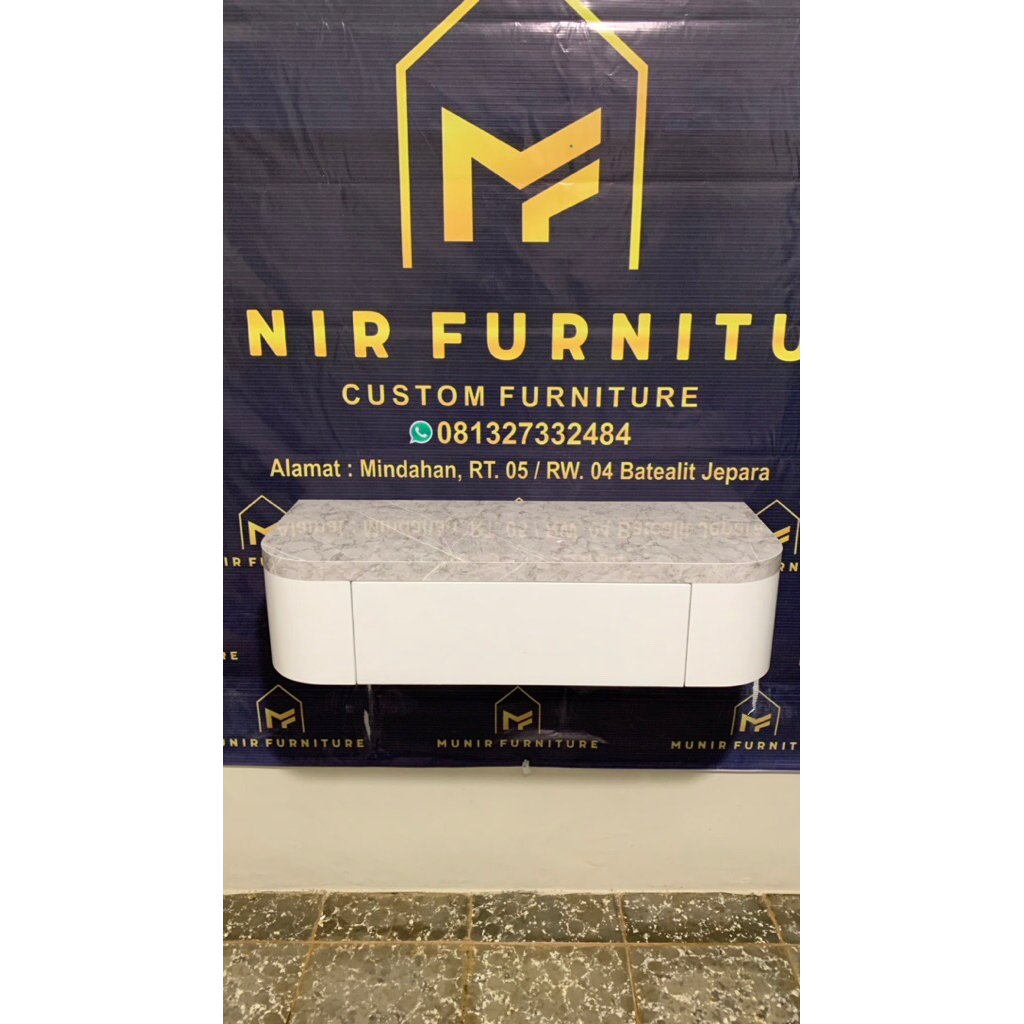meja rias minimalis oval tempel dinding