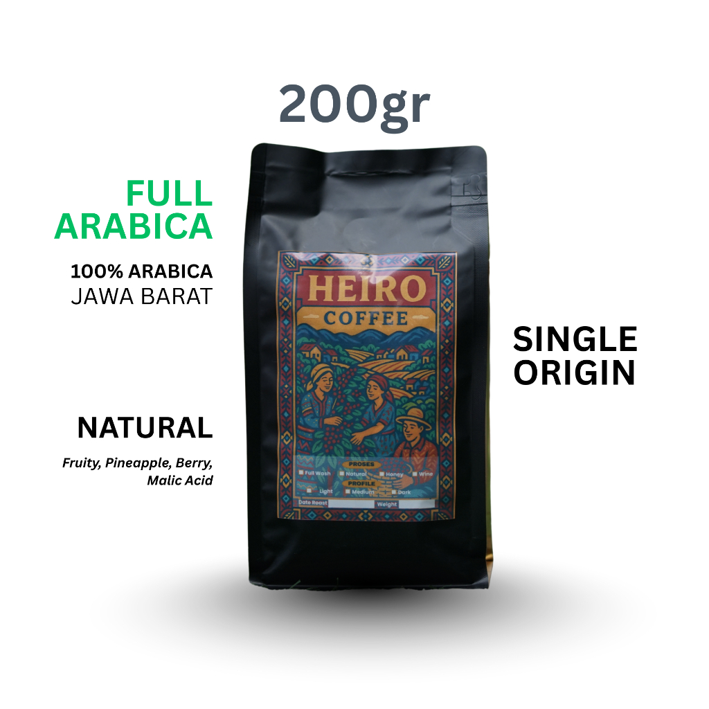 

Heiro Coffee - Biji Kopi NATURAL 100% Arabika 200g / Bubuk Roasted Coffee Bean Filter Single Origin