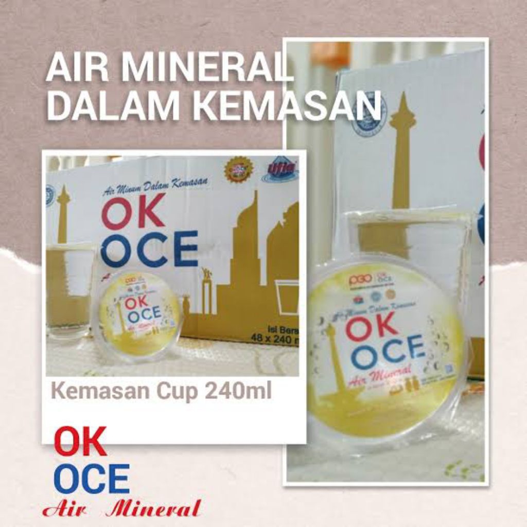 

air mineral Ok Oce 220 ml, 330 ml, 600 mo / air Minum kemasan 1 karton