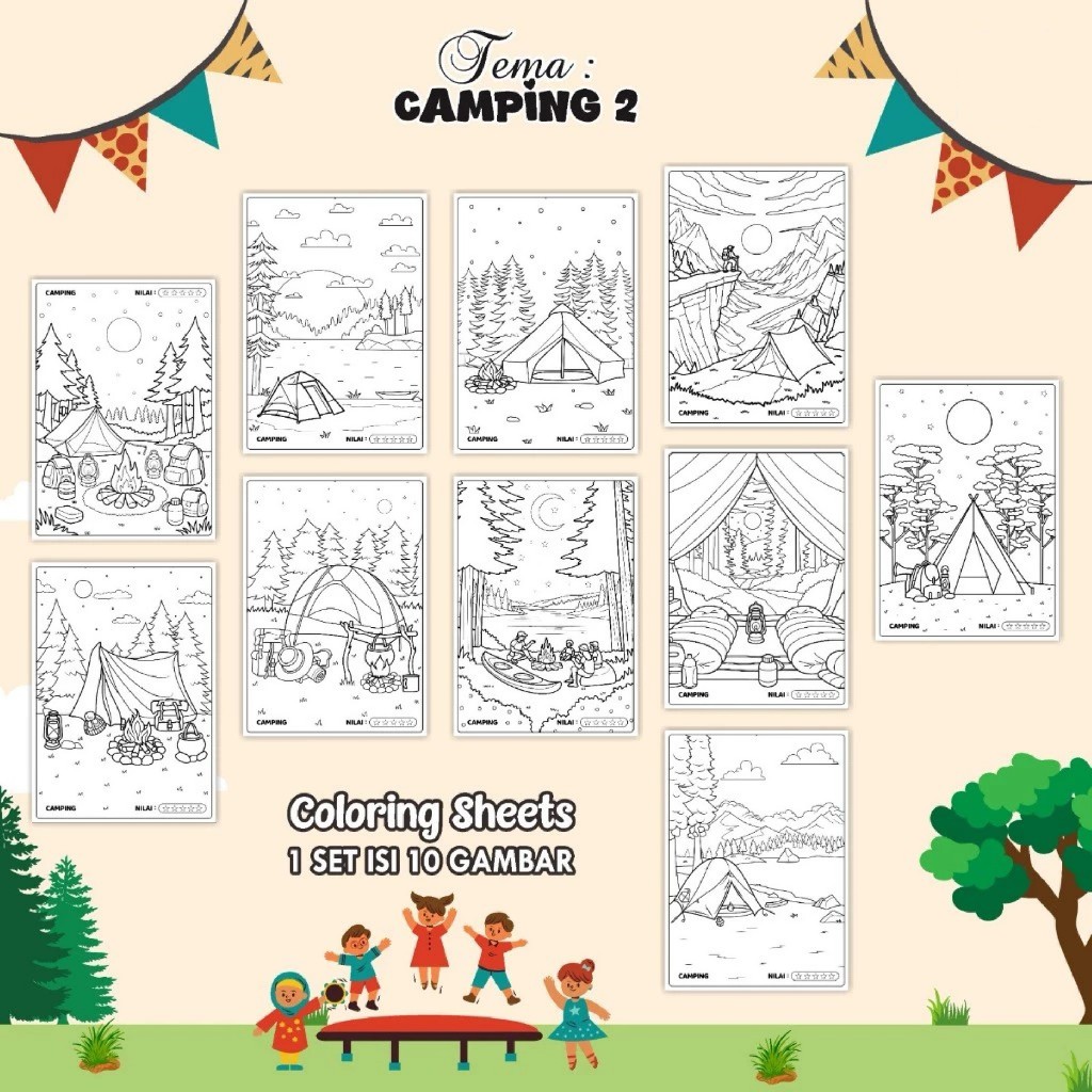 

(CAMPING 02) KERTAS MEWARAI ANAK UKURAN A4 - LEMBAR MEWARNAI MURAH READY STOCK - COLORING SHEETS ANAK PAUD/TK