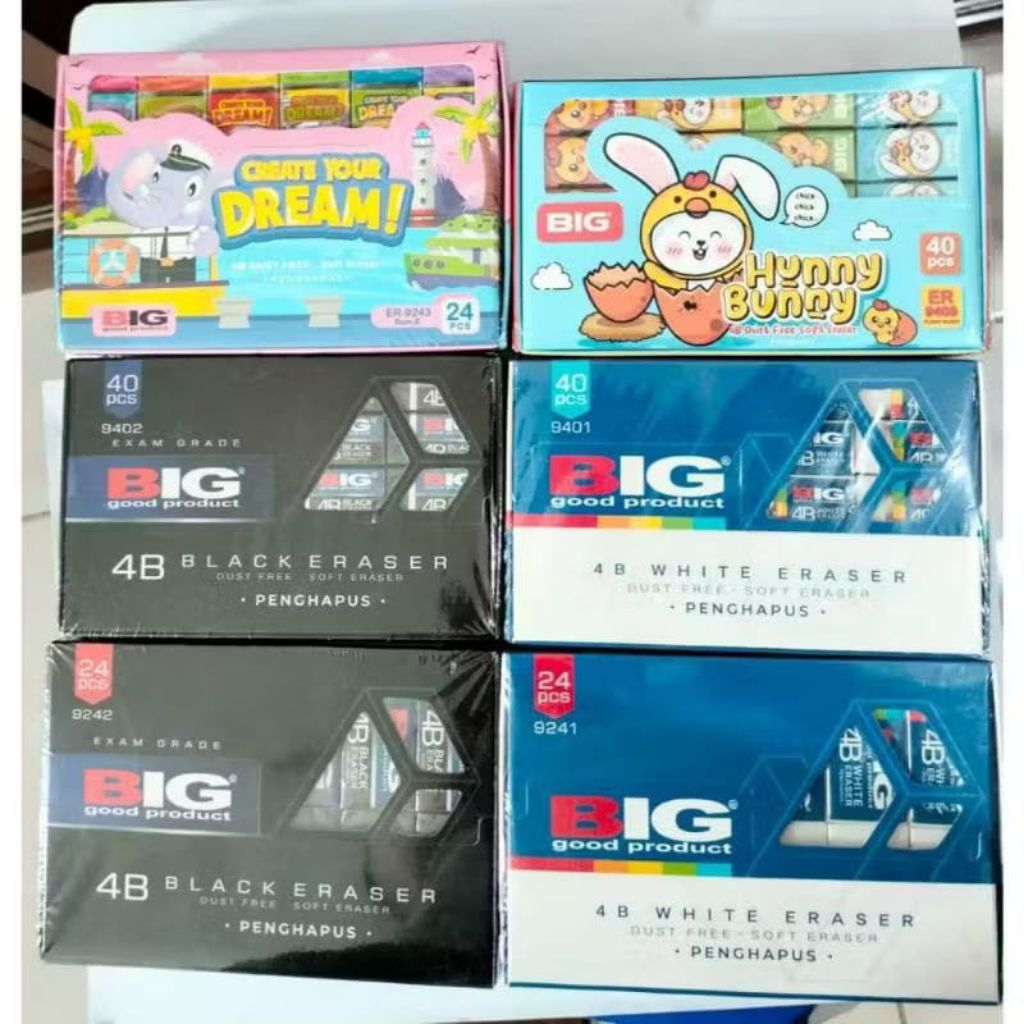 

(1 PAK) Penghapus / Eraser Pensil BIG Dusty Free ukuran Besar dan Kecil