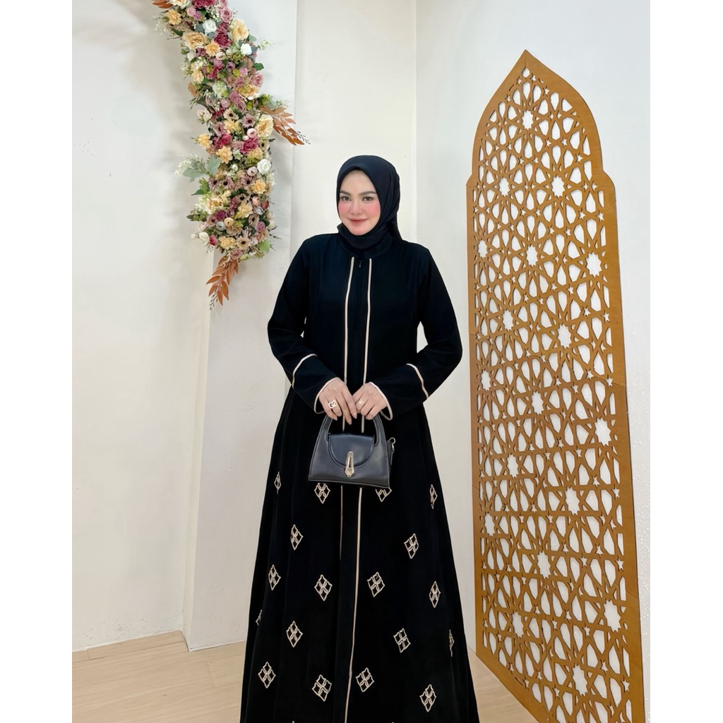 ZAHRA DRESS / Abaya Hitam Bordir / Abaya Simple Elegant / Gamis Bordir