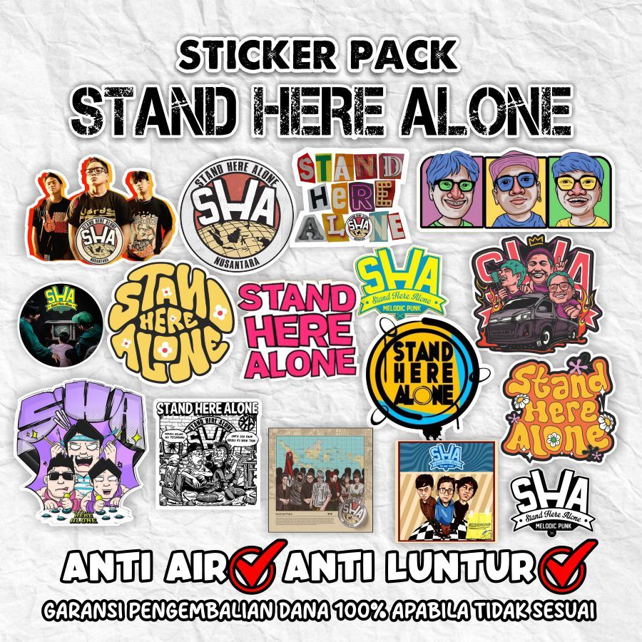 

SyndicateMusic Sticker Pack Band Stand Here Alone (16pcs) | sticker pack BAND SHA stiker estetik stiker pack stiker motor stiker laptop stiker Helm band rock | 16 Pcs Sticker Band SHA Sticker pack SHA sudah terpotong anti air anti Luntur