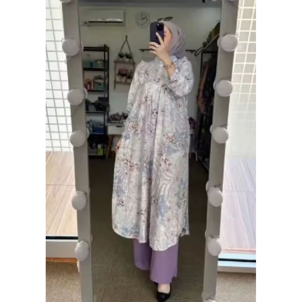 setelan tunik bunga bunga katun