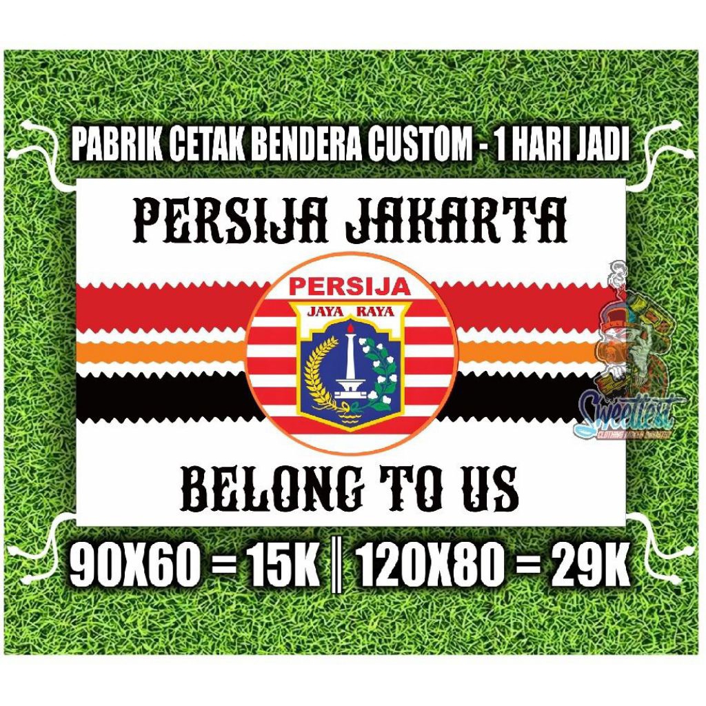 READY STOK + FREE STICKER BENDERA PERSIJA, MINIFLAG PERSIJA, GIANTFLAG PERSIJA, LOGO AREMA, SPANDUK 