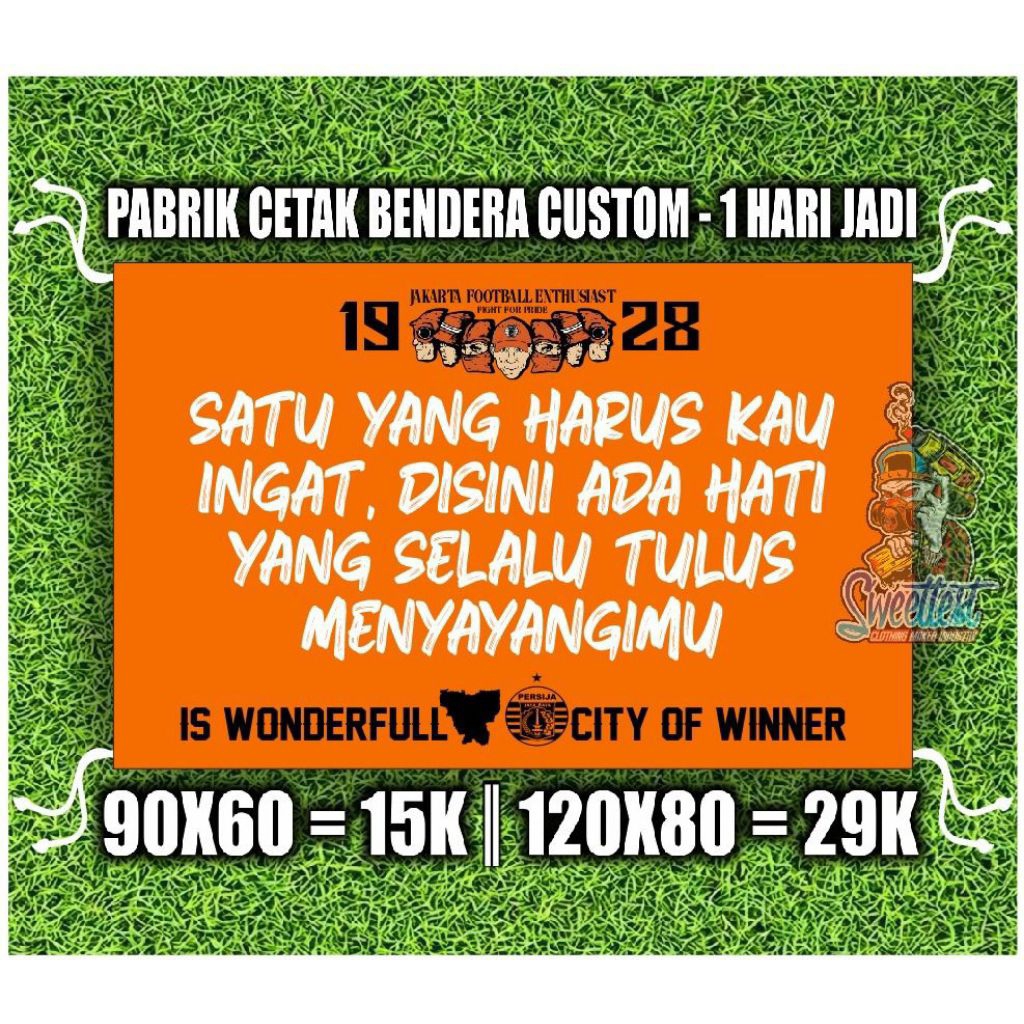 READY STOK + FREE STICKER BENDERA PERSIJA, MINIFLAG PERSIJA, GIANTFLAG PERSIJA, LOGO AREMA, SPANDUK 