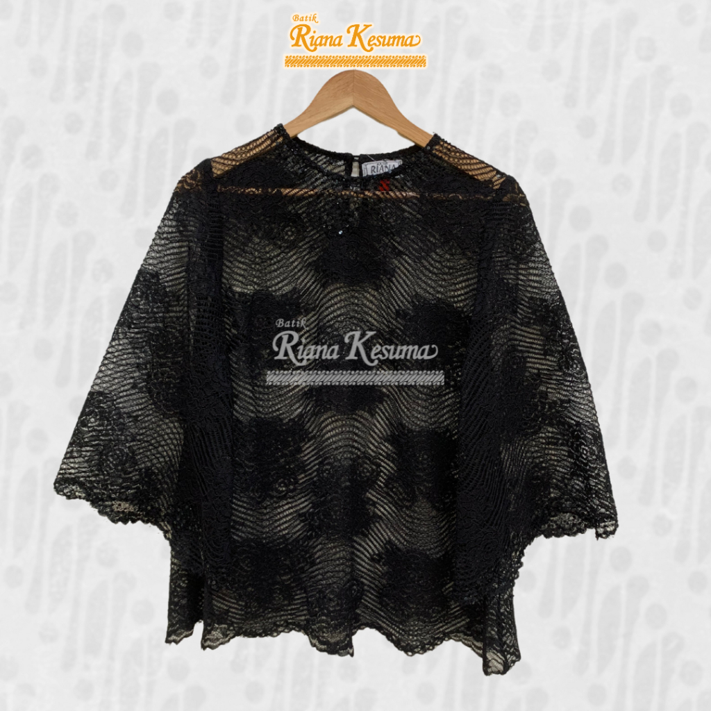 Batik Riana Kesuma - Blus Brokat Hitam | Atasan Kasual Wanita | Blus Lengan Panjang