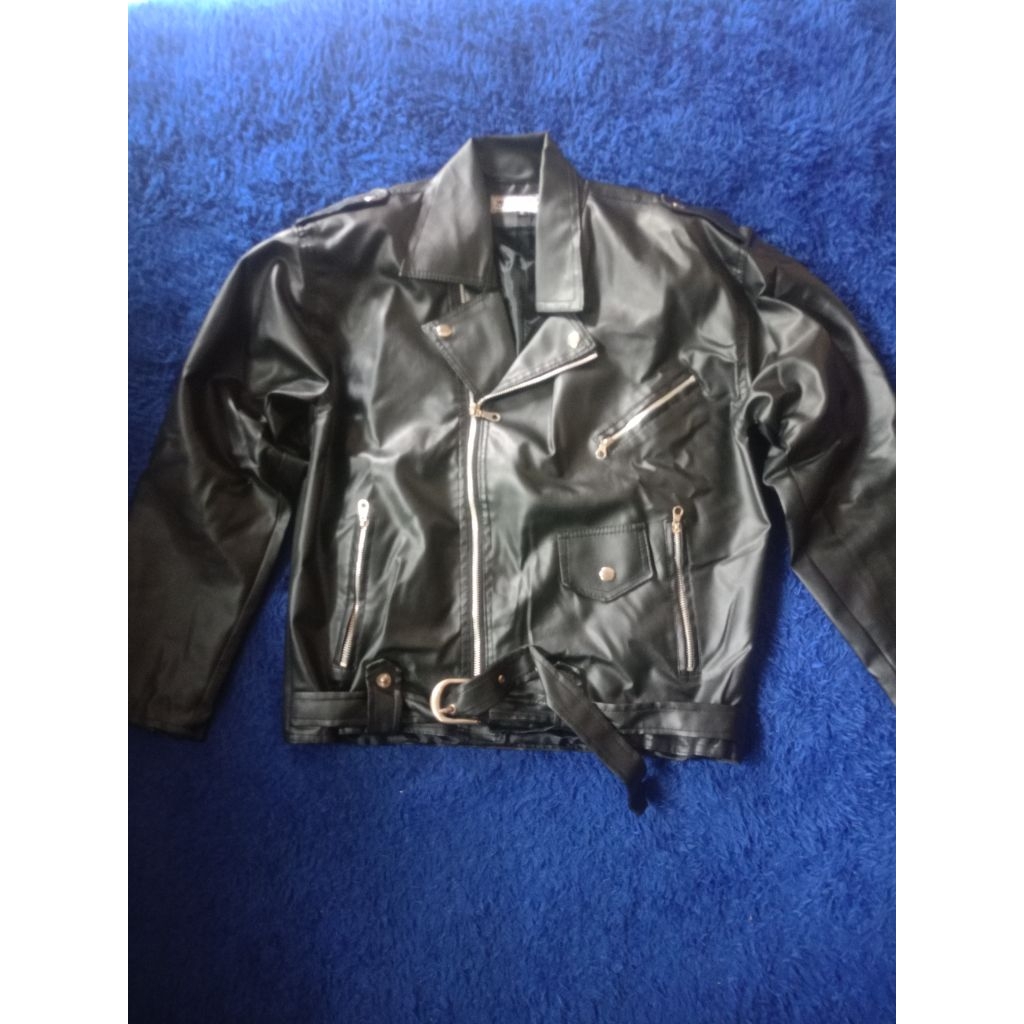 jeket kulit biker pria, kulit asli