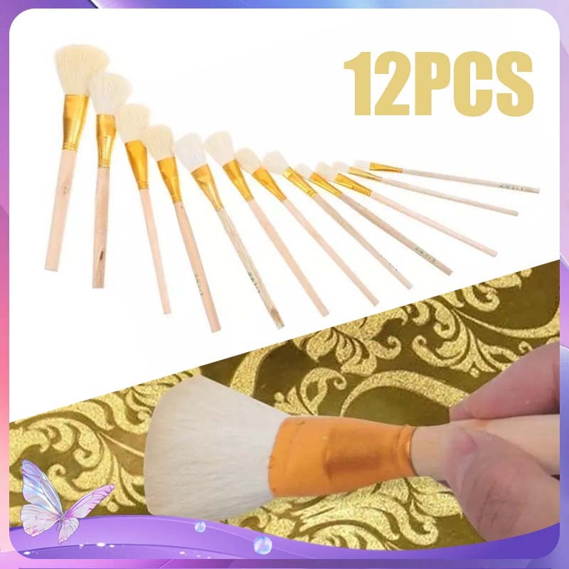 

12pcs Kuas Bulu Domba /Mini Kuas Kayu Kue /1#-20# Brush Kering Olesan Mentega Bulu Domba
