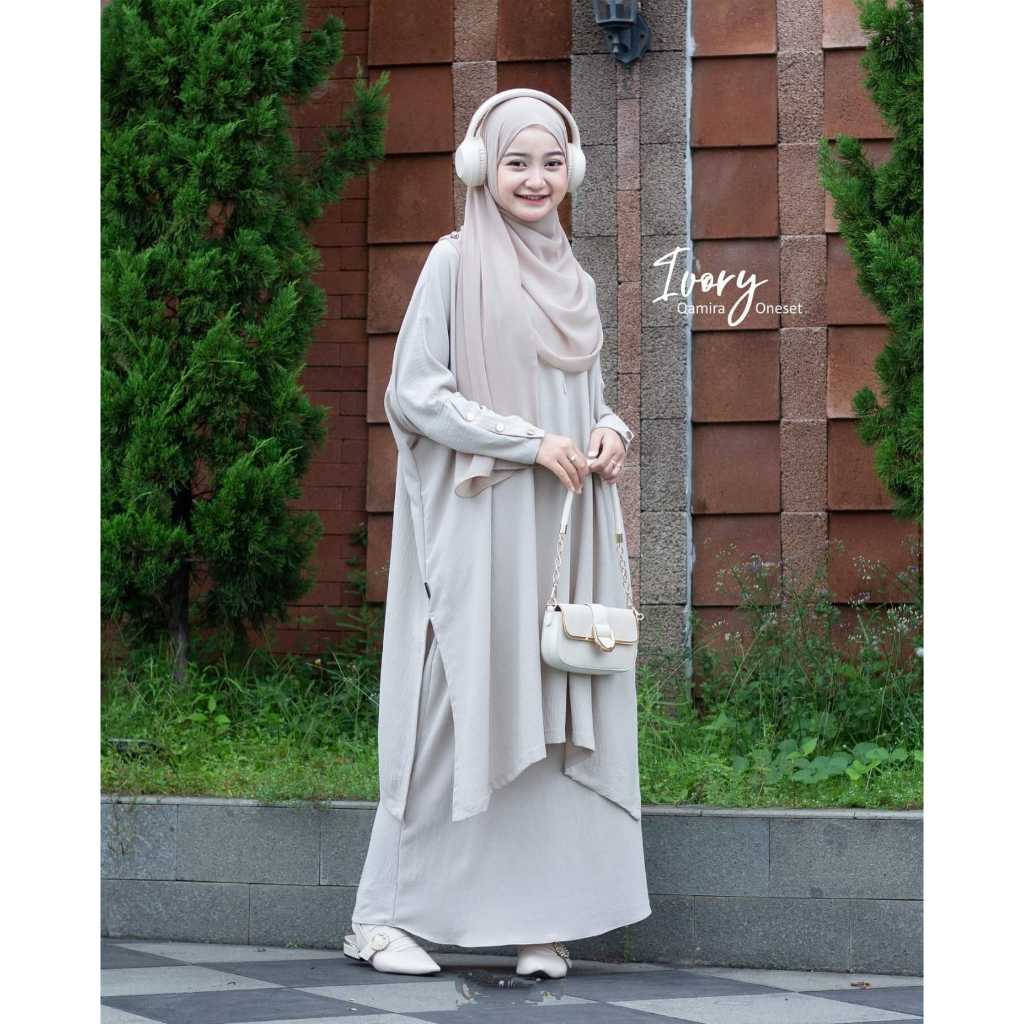 Qamira One set Rok Setelan Tunik Abaya Model Batwing Set Rok wanita Remaja