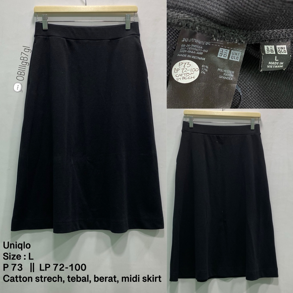 uniqlo maxi skirt rok hitam midi 7/8 3/4 kerja kantor office polos size L