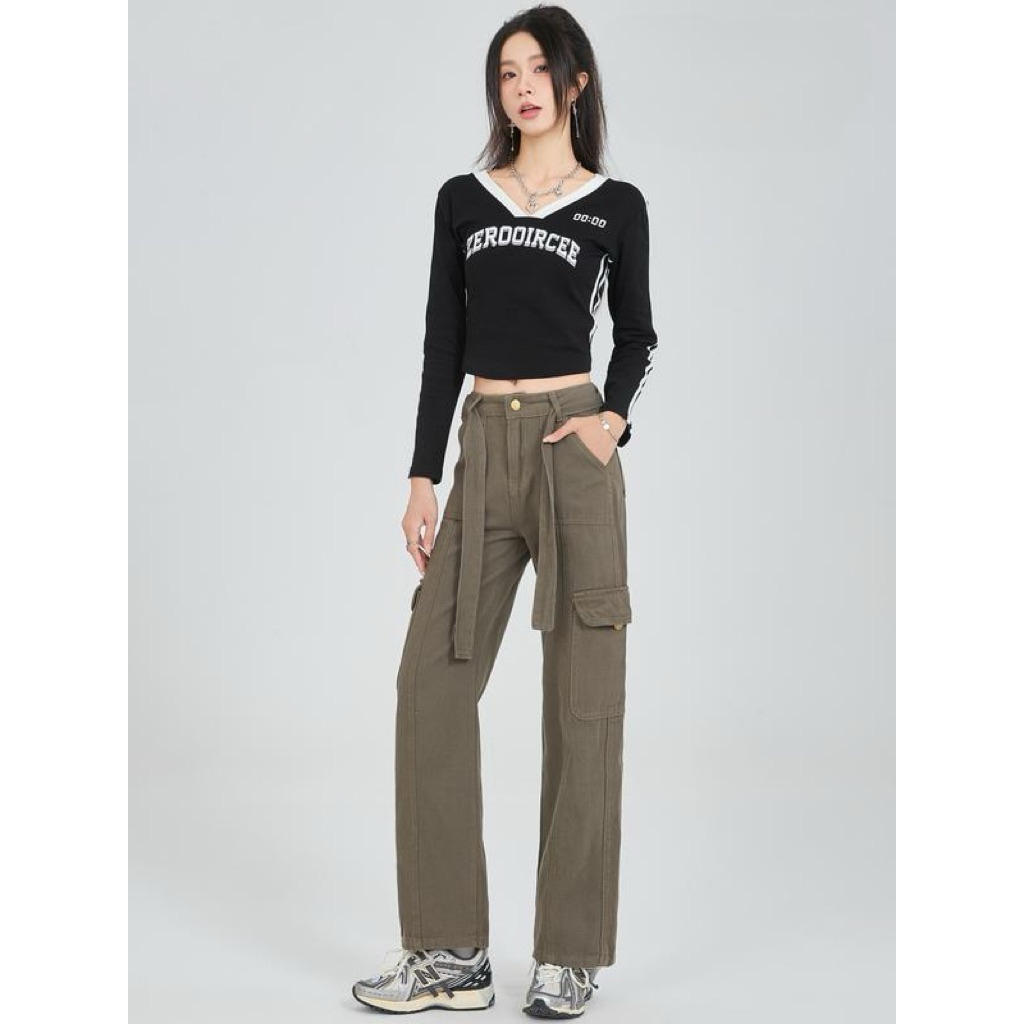 JeansNisa - Celana Cargo Tali Pinggang Celana Jeans Wanita Highwaist Terbaru