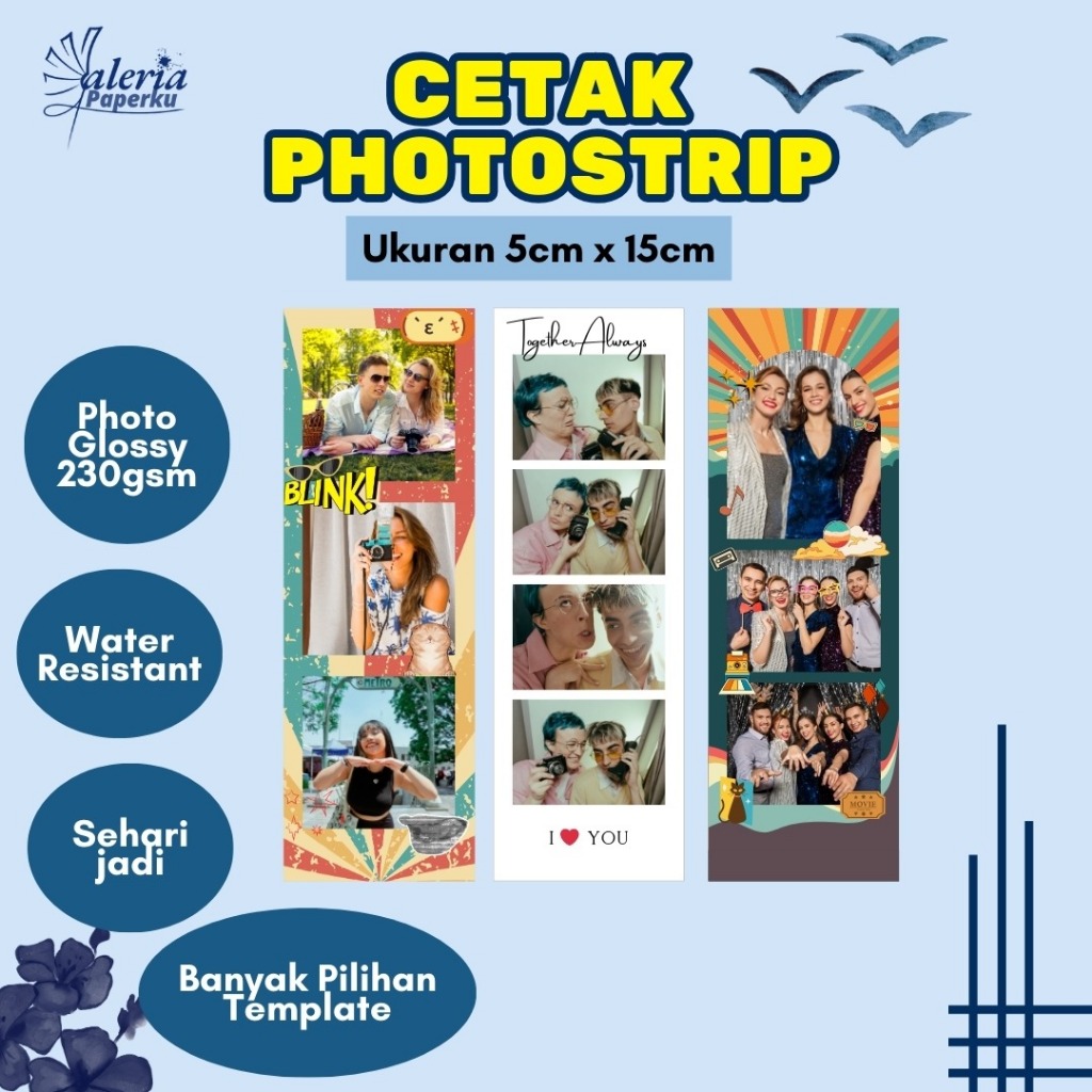 Cetak Photostrip Ukuran 5cm x 15cm Glossy 230gsm Tanpa Pre Order | Photobooth PLRD Lucu Aesthetic Te