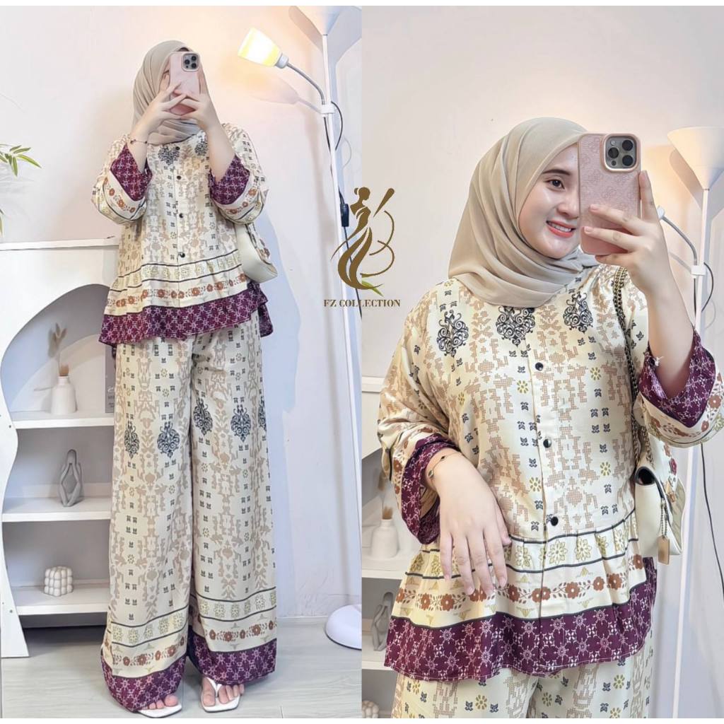 One Set Rayon Rempel Full Kancing -Setelan Rayon Kekinian Motif Terbaru setelan celana kulot