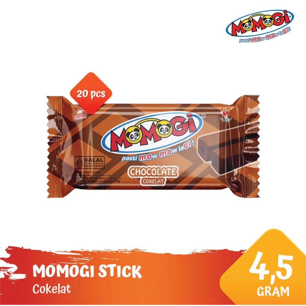 

Momogi stick snack makanan ringan 4.5gr coklat 1 box isi 20pcs