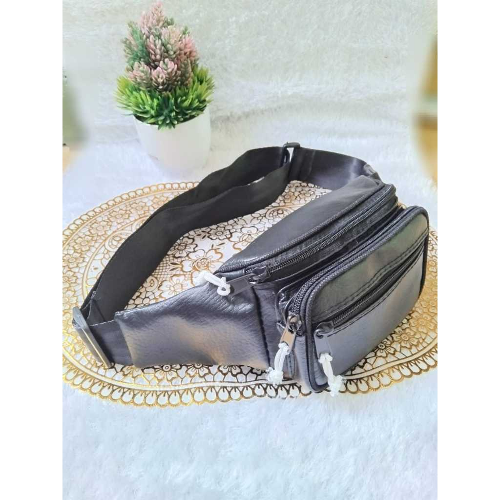 Waistbag pria casual - tas pinggang pria terbaru bahan kulit sintetis mengkilat tali tebal - tas sel